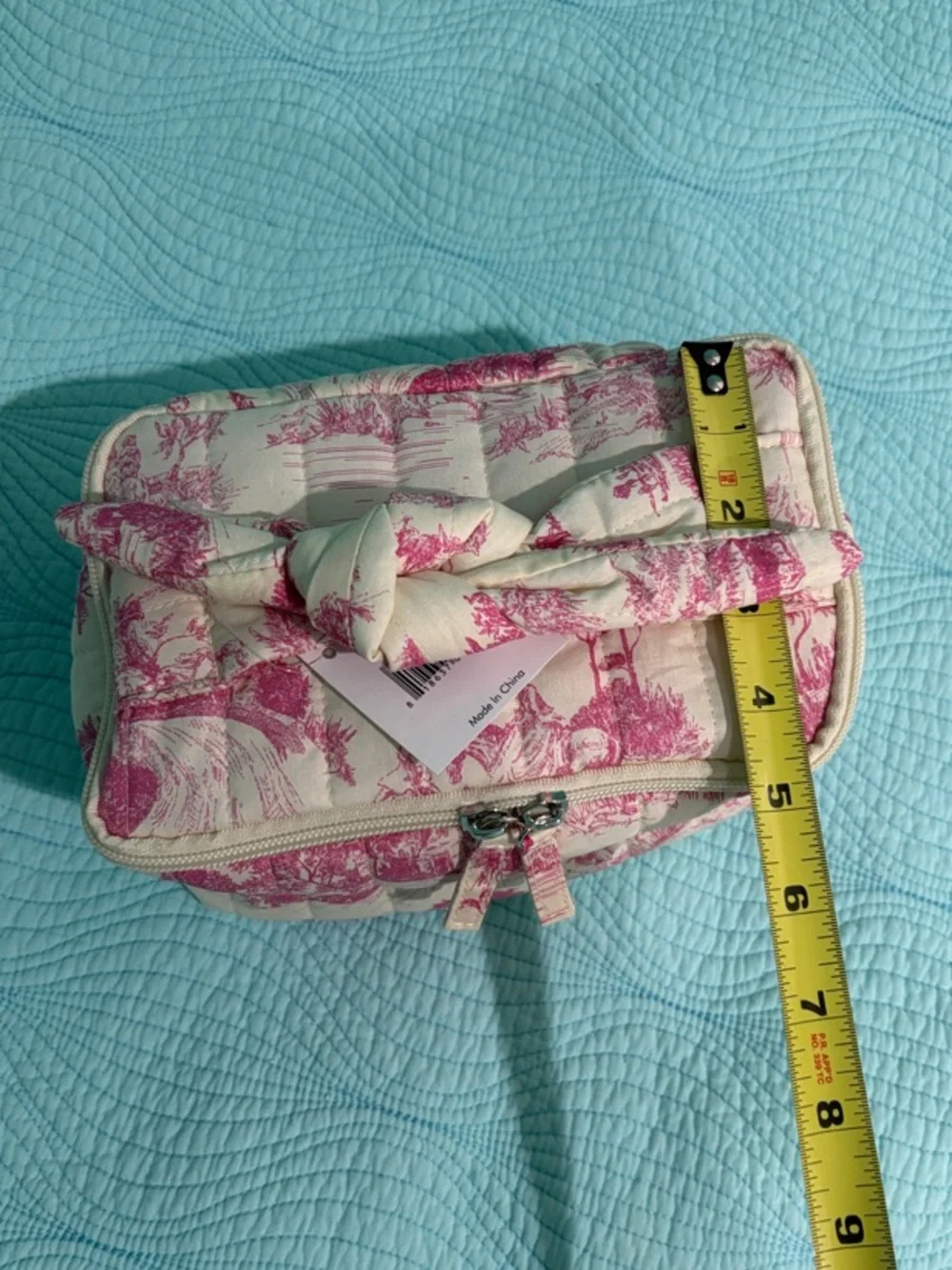 Pink Toile Quilted Cosmetic Travel Case